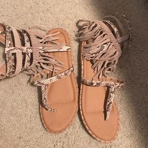 Zip Up Fringe Sandals